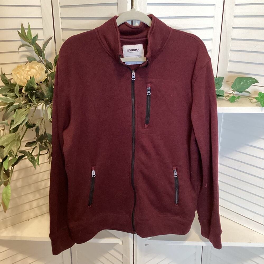 SONOMA MULTI ZIP BURGANDY PULLOVER SIZE LARGE